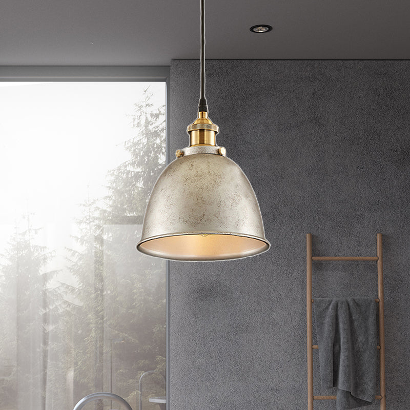 Industrieel Sfeervolle Hanglamp - Zwart/Roest Metaal - 1-Licht Dome Ontwerp met Verstelbare Ketting