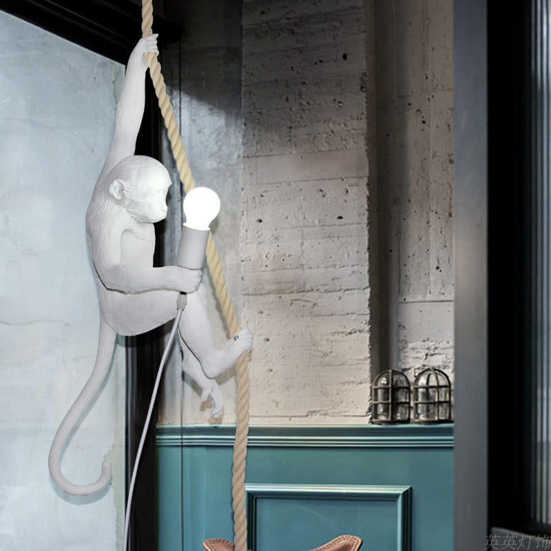 Unieke Aap Hanglamp met Henneptouw - Creatieve Verlichting voor Kinderkamers en Woonruimtes