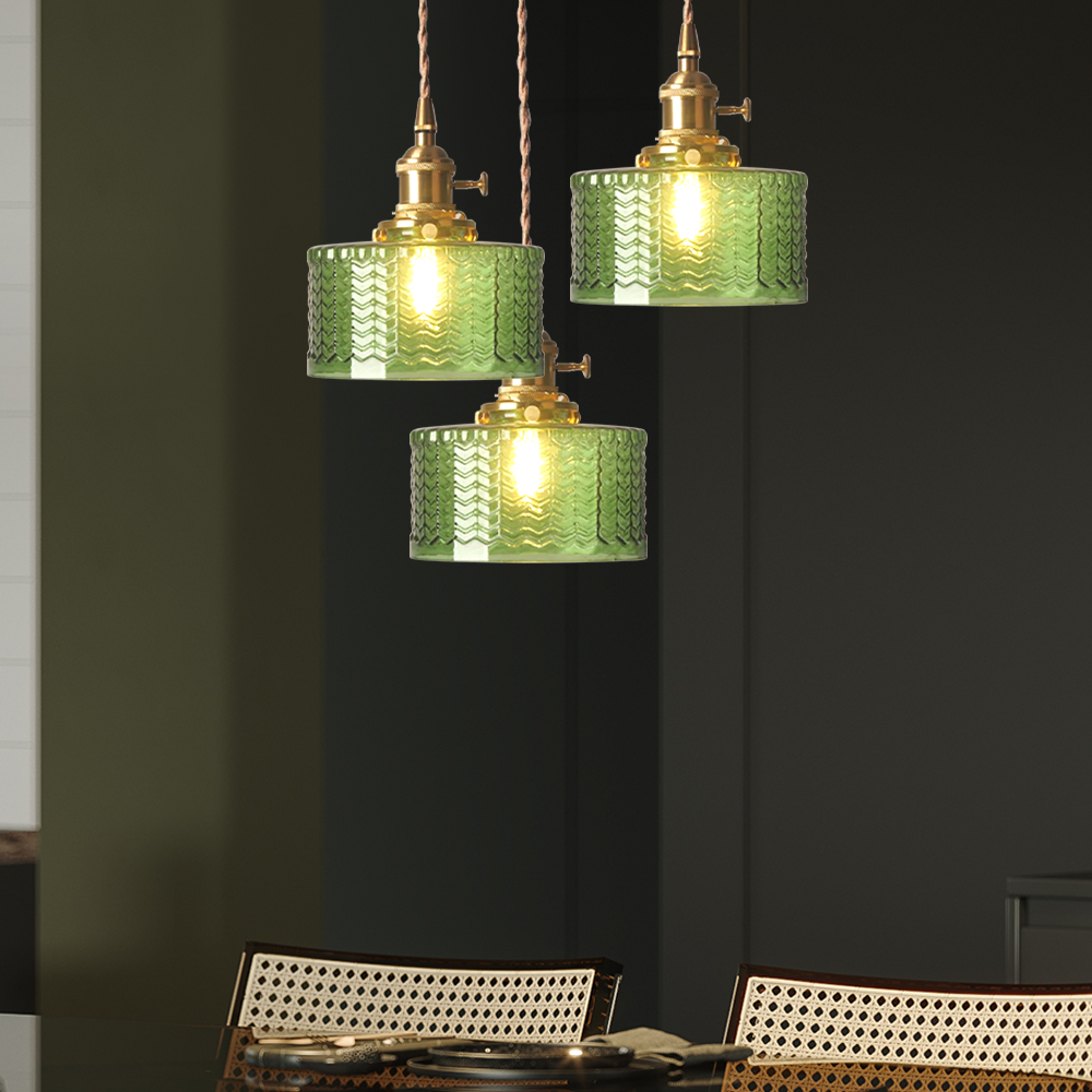 Retro Korte Cilinder Golvend Glazen Hanglamp