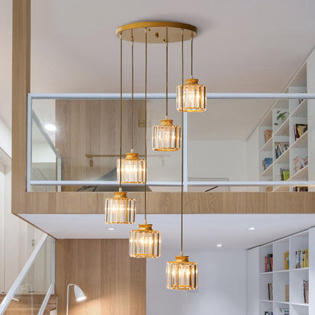 Moderne Drum Aluminium Hanglamp – 3/5-lichts Zwart/Goud Plafondlamp voor Eiland met Warm/Wit Licht