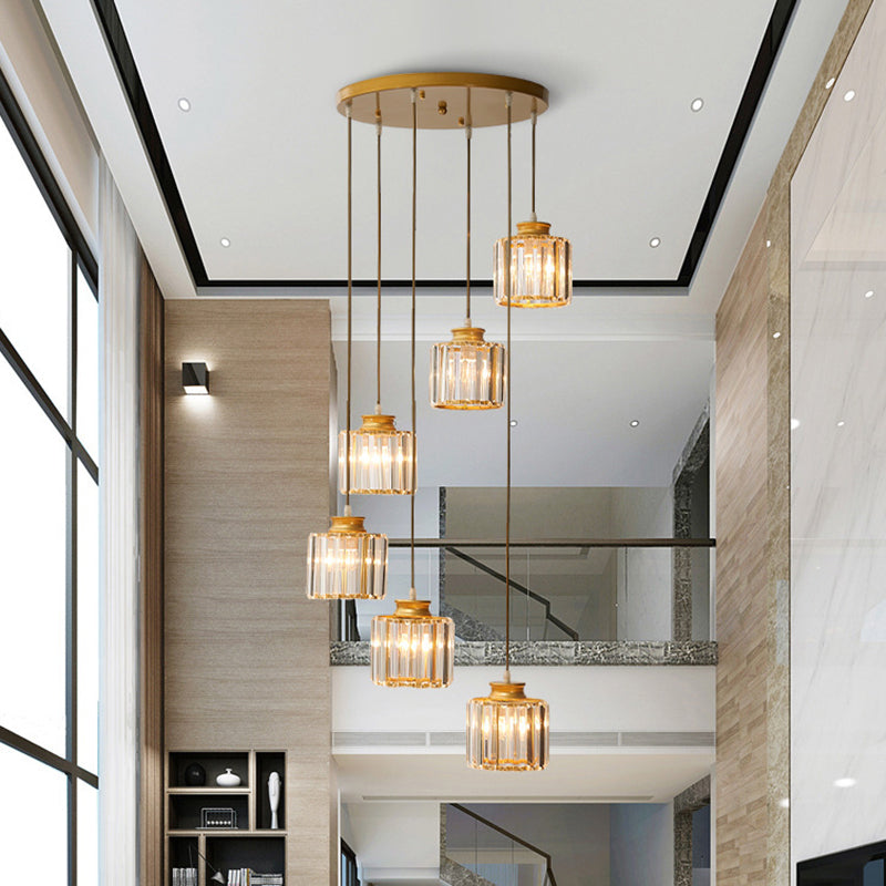 Moderne Drum Aluminium Hanglamp – 3/5-lichts Zwart/Goud Plafondlamp voor Eiland met Warm/Wit Licht