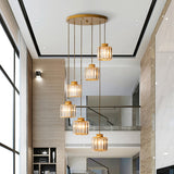 Moderne Drum Aluminium Hanglamp – 3/5-lichts Zwart/Goud Plafondlamp voor Eiland met Warm/Wit Licht