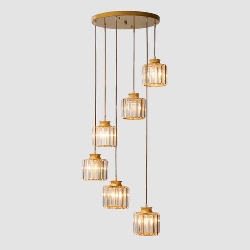 Moderne Drum Aluminium Hanglamp – 3/5-lichts Zwart/Goud Plafondlamp voor Eiland met Warm/Wit Licht