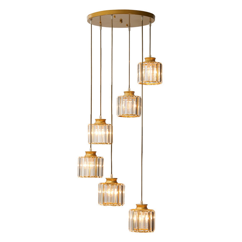 Moderne Drum Aluminium Hanglamp – 3/5-lichts Zwart/Goud Plafondlamp voor Eiland met Warm/Wit Licht
