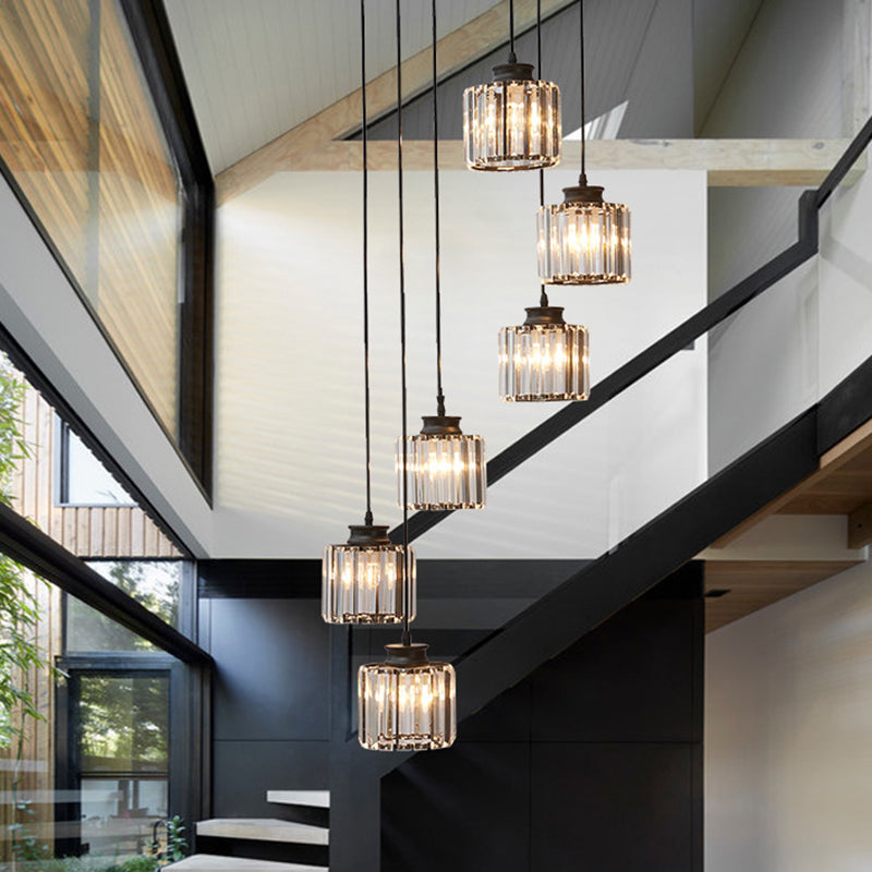 Moderne Drum Aluminium Hanglamp – 3/5-lichts Zwart/Goud Plafondlamp voor Eiland met Warm/Wit Licht