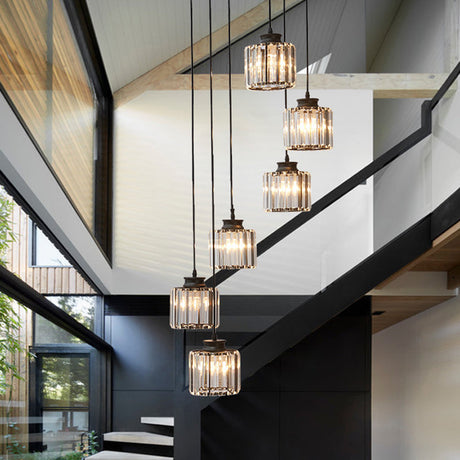Moderne Drum Aluminium Hanglamp – 3/5-lichts Zwart/Goud Plafondlamp voor Eiland met Warm/Wit Licht