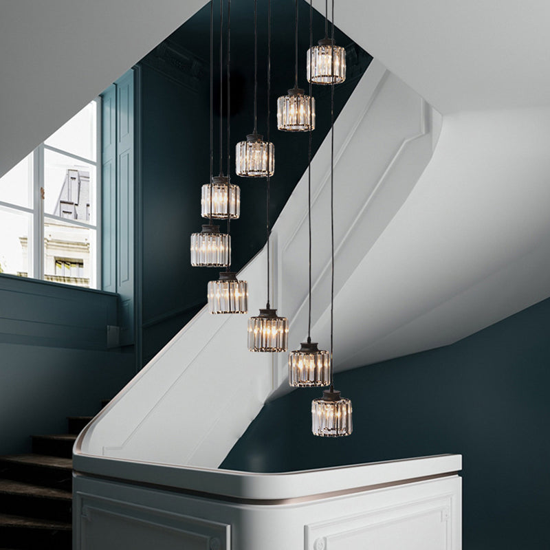 Moderne Drum Aluminium Hanglamp – 3/5-lichts Zwart/Goud Plafondlamp voor Eiland met Warm/Wit Licht