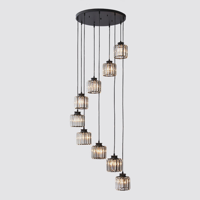 Moderne Drum Aluminium Hanglamp – 3/5-lichts Zwart/Goud Plafondlamp voor Eiland met Warm/Wit Licht