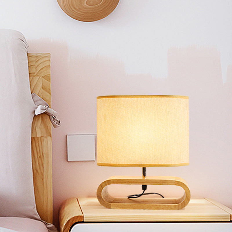 Nordic Wood Bedside Lamp - Minimalistische Houten Tafellamp met Stoffen Kap, Ideaal voor Slaapkamer en Woonkamer
