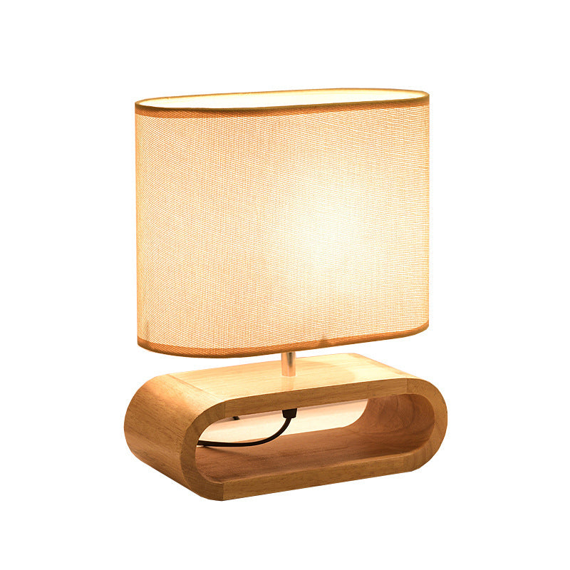 Nordic Wood Bedside Lamp - Minimalistische Houten Tafellamp met Stoffen Kap, Ideaal voor Slaapkamer en Woonkamer