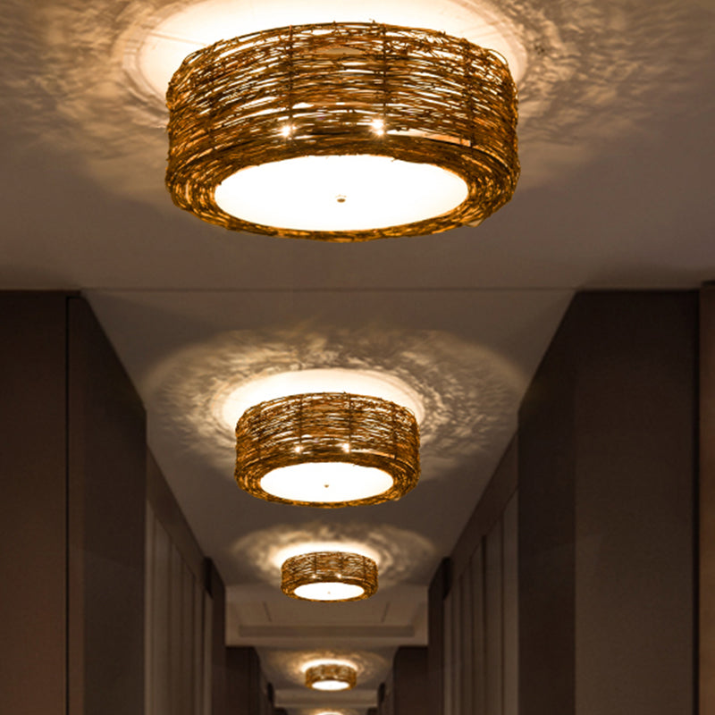 Moderne Handgeweven Plafondlamp Rotan 3-Lichten voor Slaapkamer