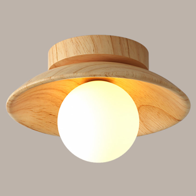 Moderne Houten Plafondlamp - Semi-Flush Mount 1-Licht voor Gang en Hal