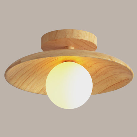 Moderne Houten Plafondlamp - Semi-Flush Mount 1-Licht voor Gang en Hal