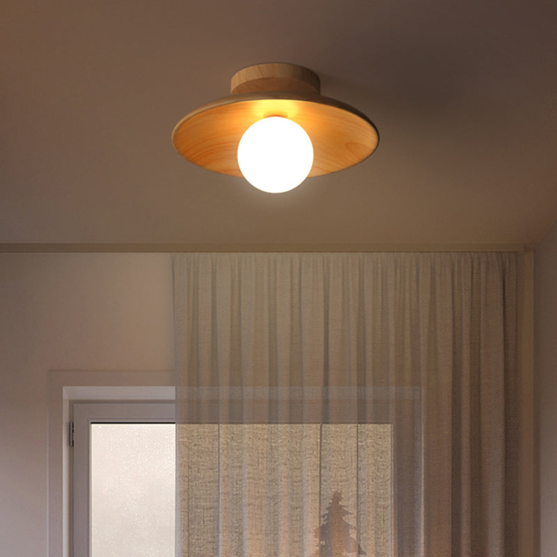 Moderne Houten Plafondlamp - Semi-Flush Mount 1-Licht voor Gang en Hal