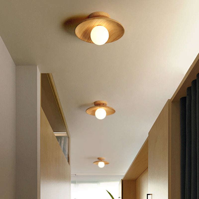 Moderne Houten Plafondlamp - Semi-Flush Mount 1-Licht voor Gang en Hal