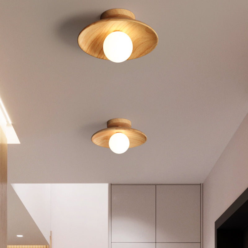 Moderne Houten Plafondlamp - Semi-Flush Mount 1-Licht voor Gang en Hal