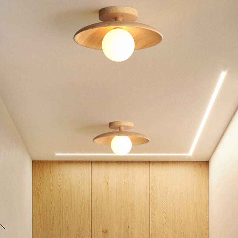 Moderne Houten Plafondlamp - Semi-Flush Mount 1-Licht voor Gang en Hal