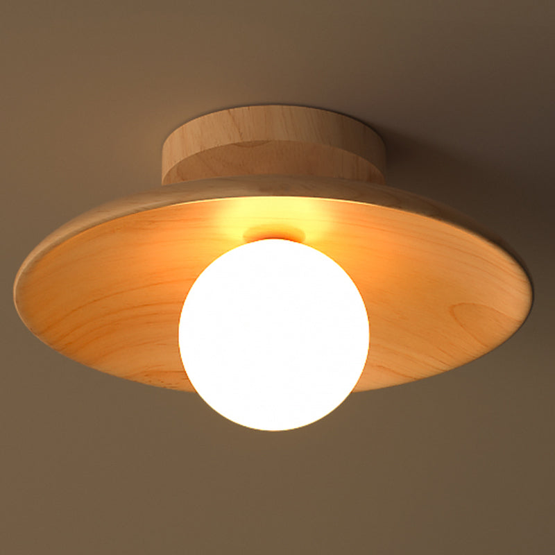 Moderne Houten Plafondlamp - Semi-Flush Mount 1-Licht voor Gang en Hal