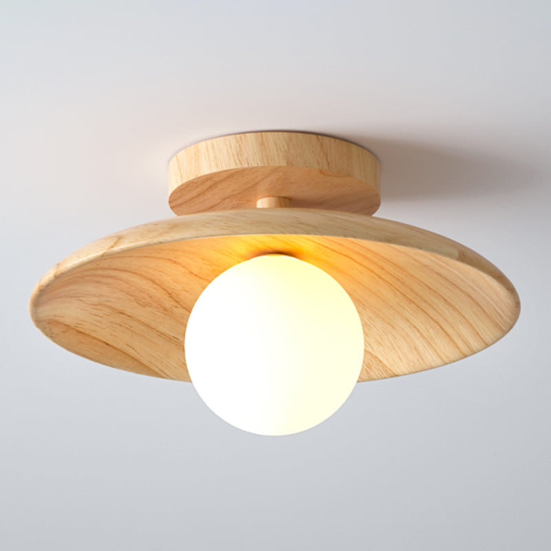 Moderne Houten Plafondlamp - Semi-Flush Mount 1-Licht voor Gang en Hal