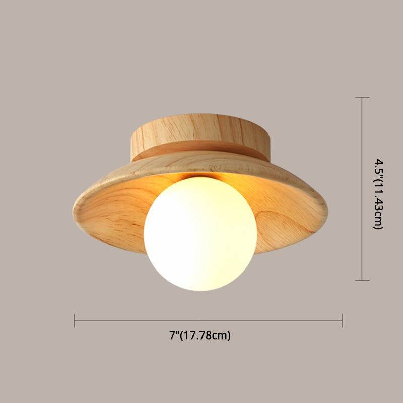 Moderne Houten Plafondlamp - Semi-Flush Mount 1-Licht voor Gang en Hal