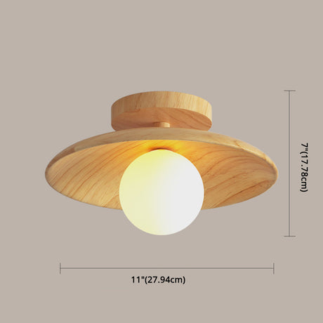 Moderne Houten Plafondlamp - Semi-Flush Mount 1-Licht voor Gang en Hal