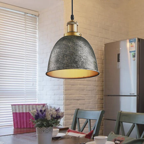Industrieel Sfeervolle Hanglamp - Zwart/Roest Metaal - 1-Licht Dome Ontwerp met Verstelbare Ketting
