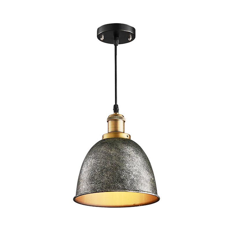 Industrieel Sfeervolle Hanglamp - Zwart/Roest Metaal - 1-Licht Dome Ontwerp met Verstelbare Ketting