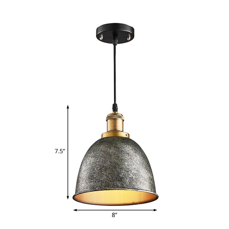 Industrieel Sfeervolle Hanglamp - Zwart/Roest Metaal - 1-Licht Dome Ontwerp met Verstelbare Ketting