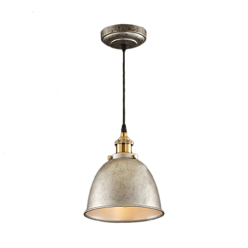 Industrieel Sfeervolle Hanglamp - Zwart/Roest Metaal - 1-Licht Dome Ontwerp met Verstelbare Ketting