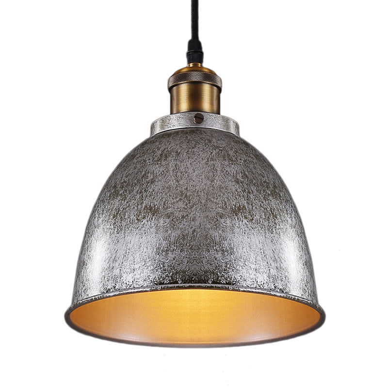 Industrieel Sfeervolle Hanglamp - Zwart/Roest Metaal - 1-Licht Dome Ontwerp met Verstelbare Ketting