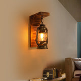 Vintage Lantaarn Wandlamp – Metalen en Houten Retro Verlichting voor Woonkamer en Slaapkamer