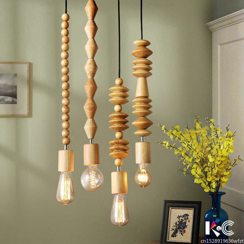 Retro Houten Geometrische Kralen Slinger Verlichting Hanglamp