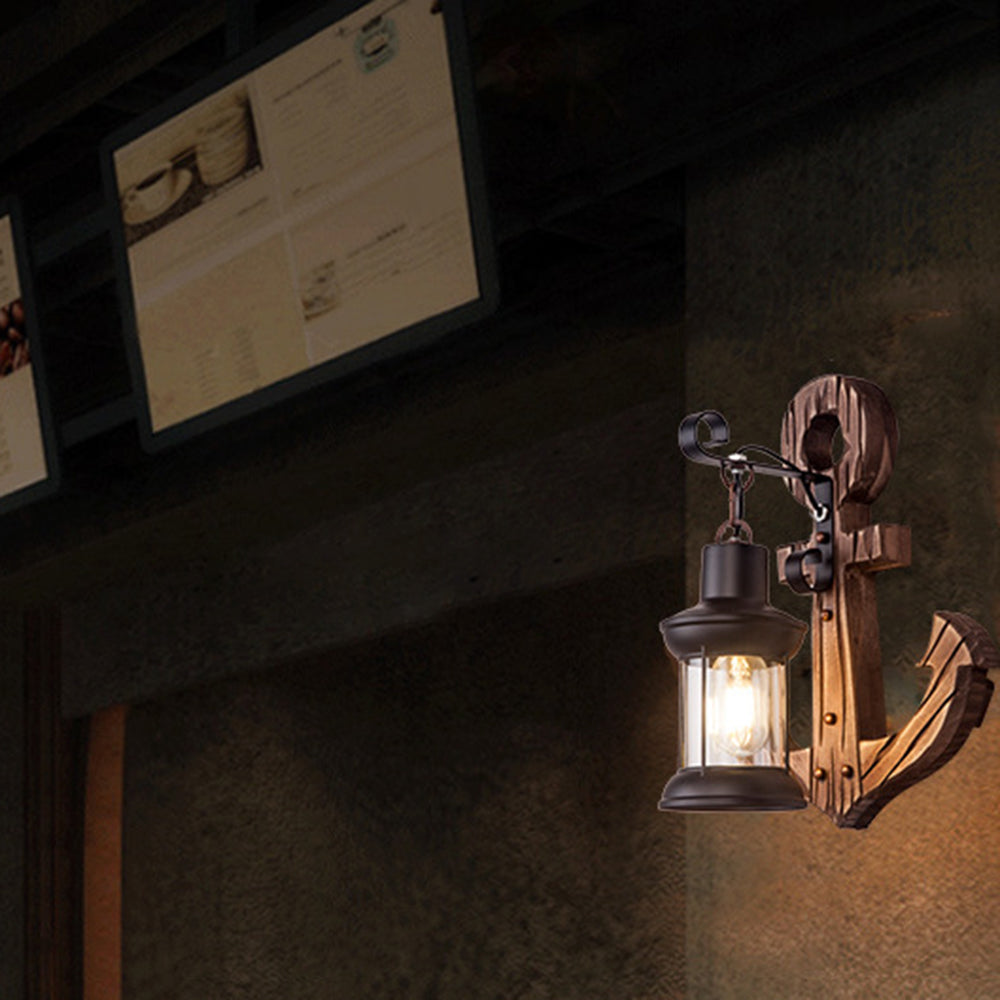 Vintage Anker LED Wandlamp - Industrieel Metaal & Hout voor Eetkamer/Woonkamer