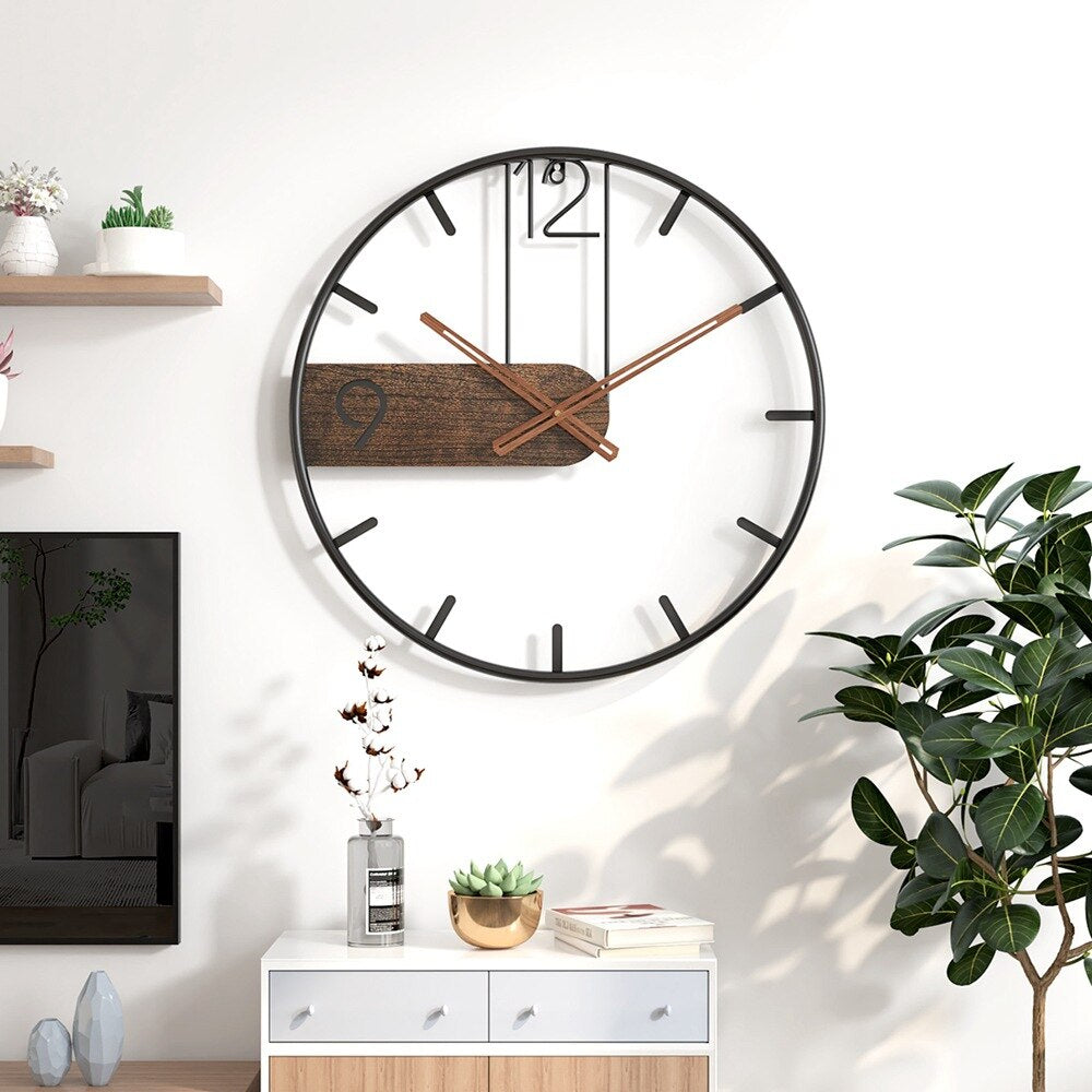 Robuuste Wandklok van Staal en Walnoot - Stijlvol Design voor Elk Interieur