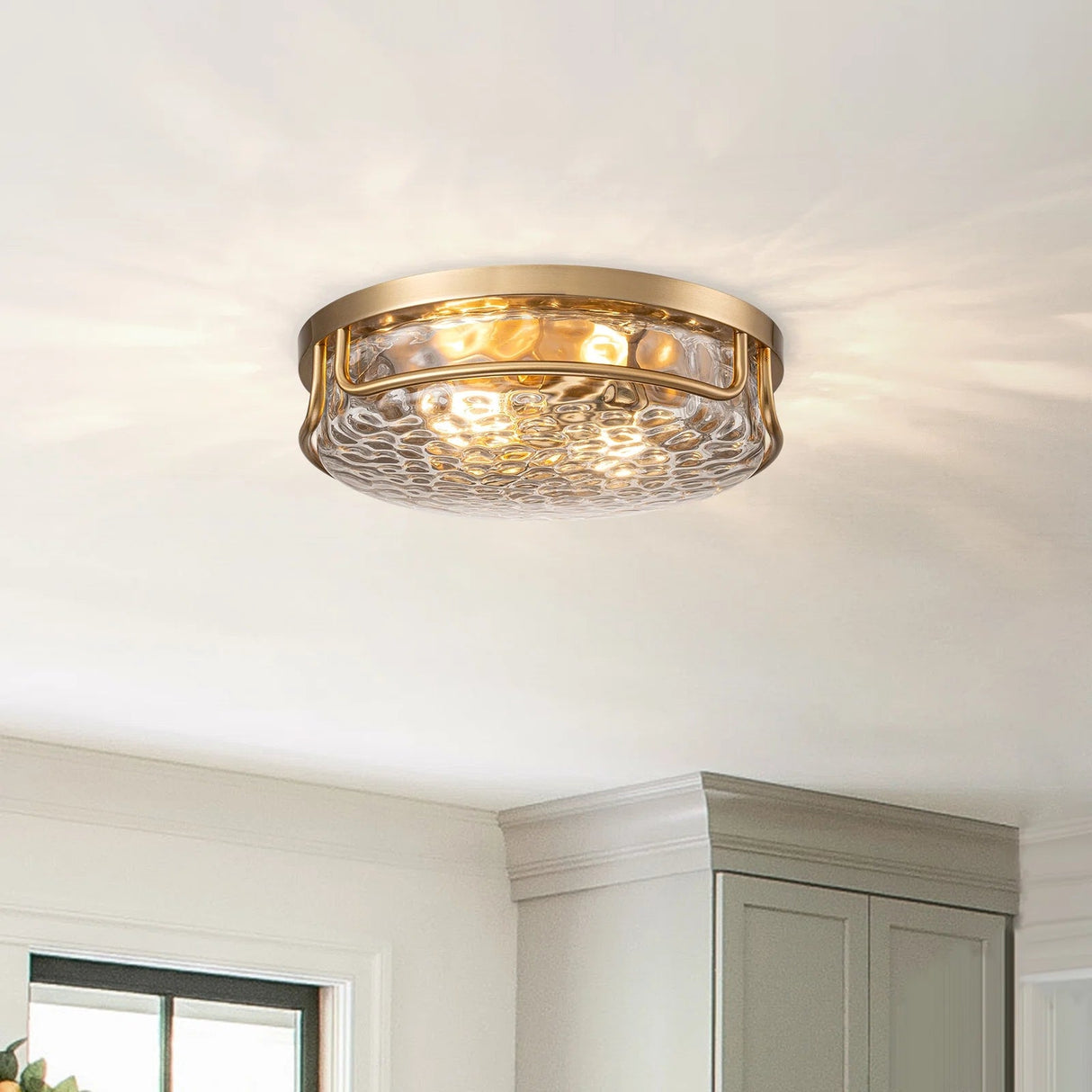 Glowlings Farmhouse 2-Light Water Ripple Glass Seeded Flush Mount
