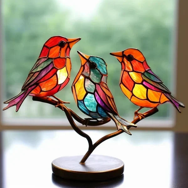 LuxeHome AvianElegance Vogels in Gekleurd Glas | Kunstzinnige Decoratie voor een Geraffineerd Interieur