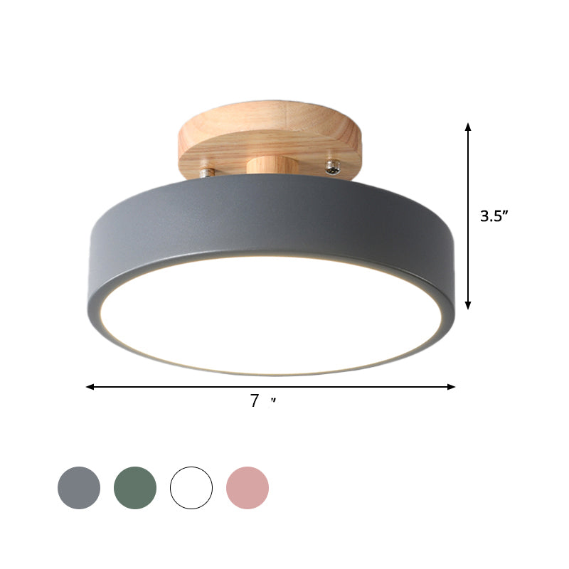 Scandinavische LED Plafondlamp met Hout | Moderne Trommelvorm voor Gangen en Entrees | Energiezuinige Verlichting