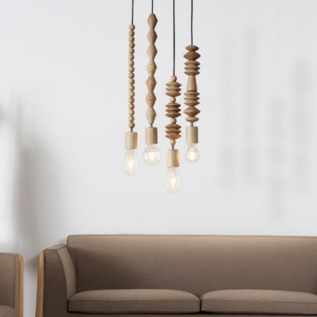 Retro Houten Geometrische Kralen Slinger Verlichting Hanglamp