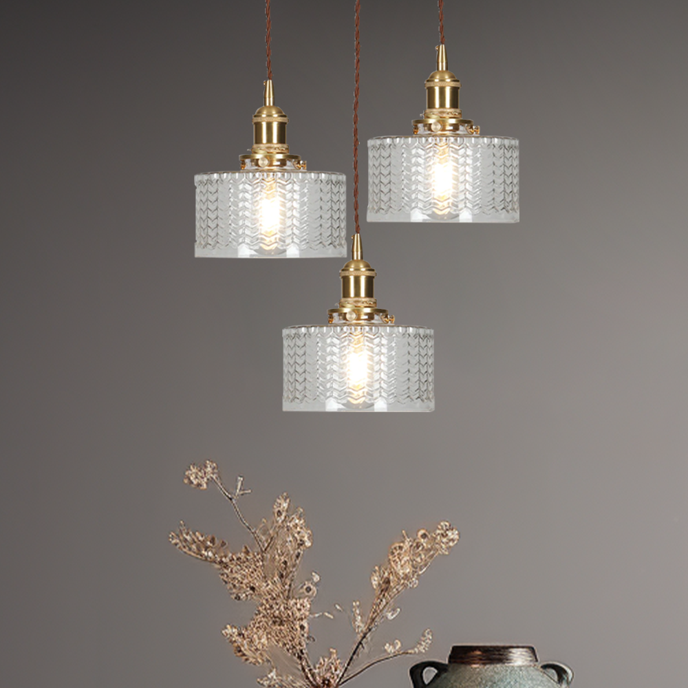 Retro Korte Cilinder Golvend Glazen Hanglamp