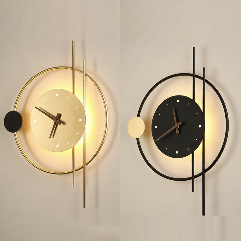 Moderne LED Wandlamp met Klok – Stijlvolle Zwarte Verlichting voor Kinderkamer, Woonkamer, en Slaapkamer