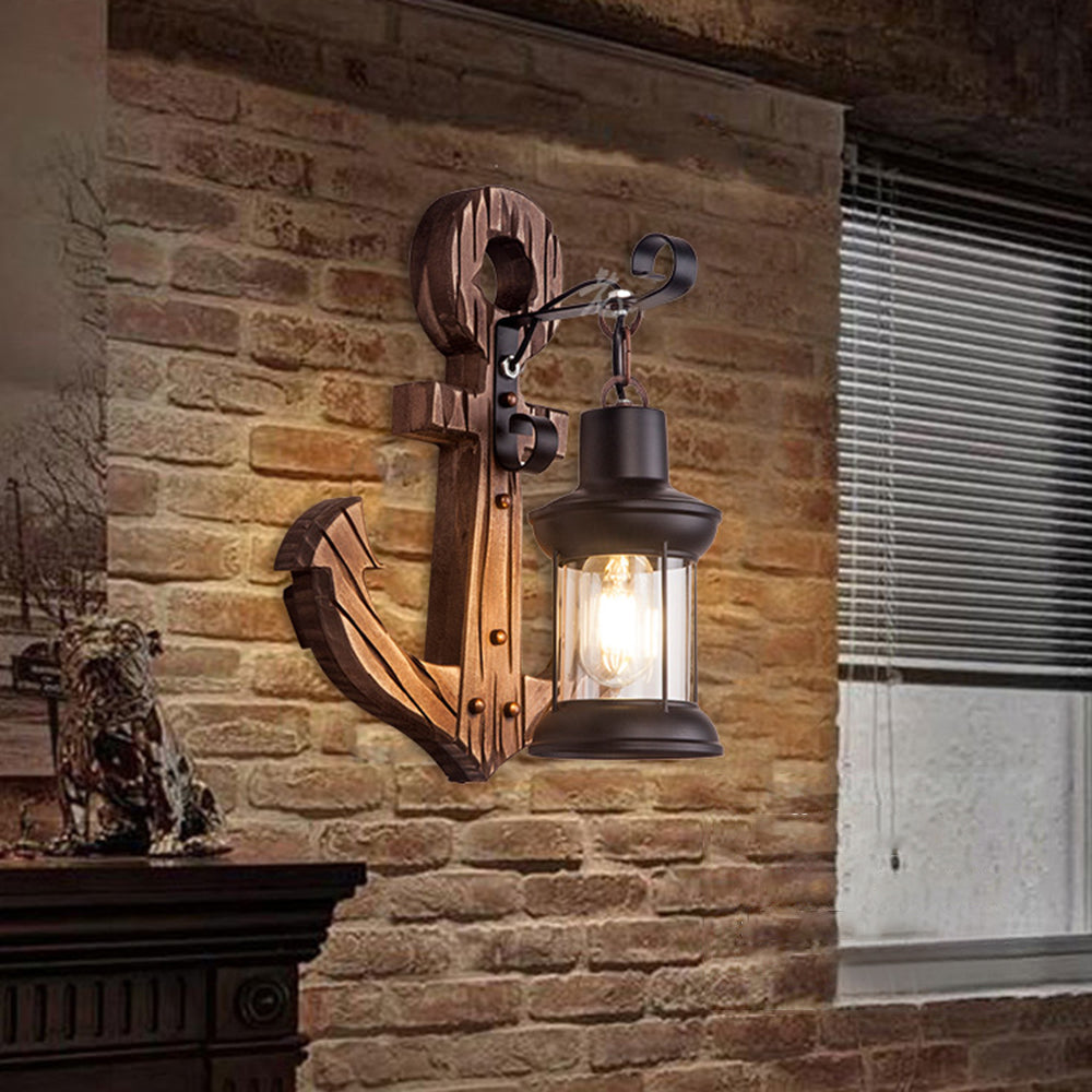 Vintage Anker LED Wandlamp - Industrieel Metaal & Hout voor Eetkamer/Woonkamer