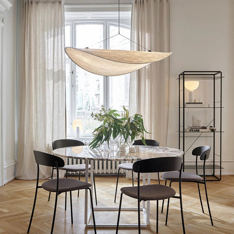 LunaLux - Moderne LED Hanglamp in Wit Metaal en Kunstzijde voor Slaapkamer en Woonkamer