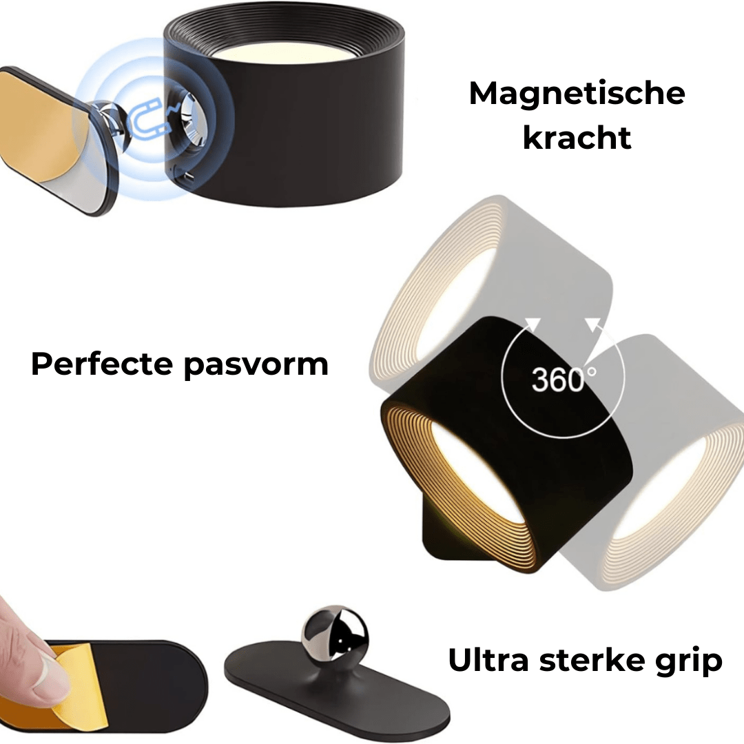 Draadloze 360° Oplaadbare LED Muurlamp – Verlichting voor Binnen en Buiten | Flexibele en Waterdichte Wandlamp