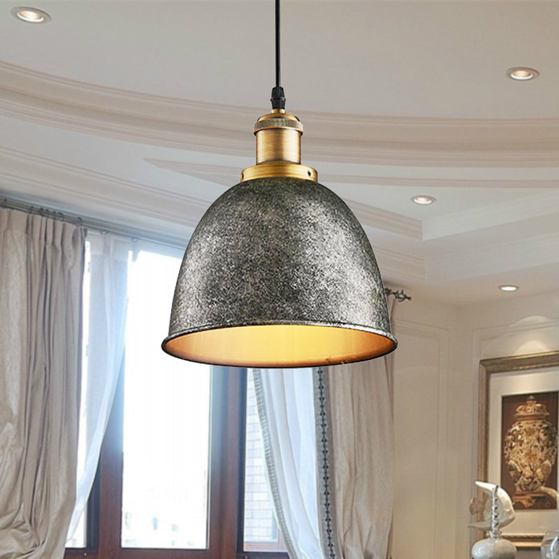 Industrieel Sfeervolle Hanglamp - Zwart/Roest Metaal - 1-Licht Dome Ontwerp met Verstelbare Ketting