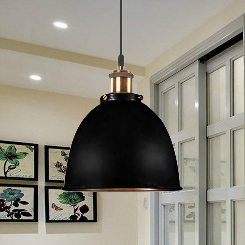 Industrieel Sfeervolle Hanglamp - Zwart/Roest Metaal - 1-Licht Dome Ontwerp met Verstelbare Ketting