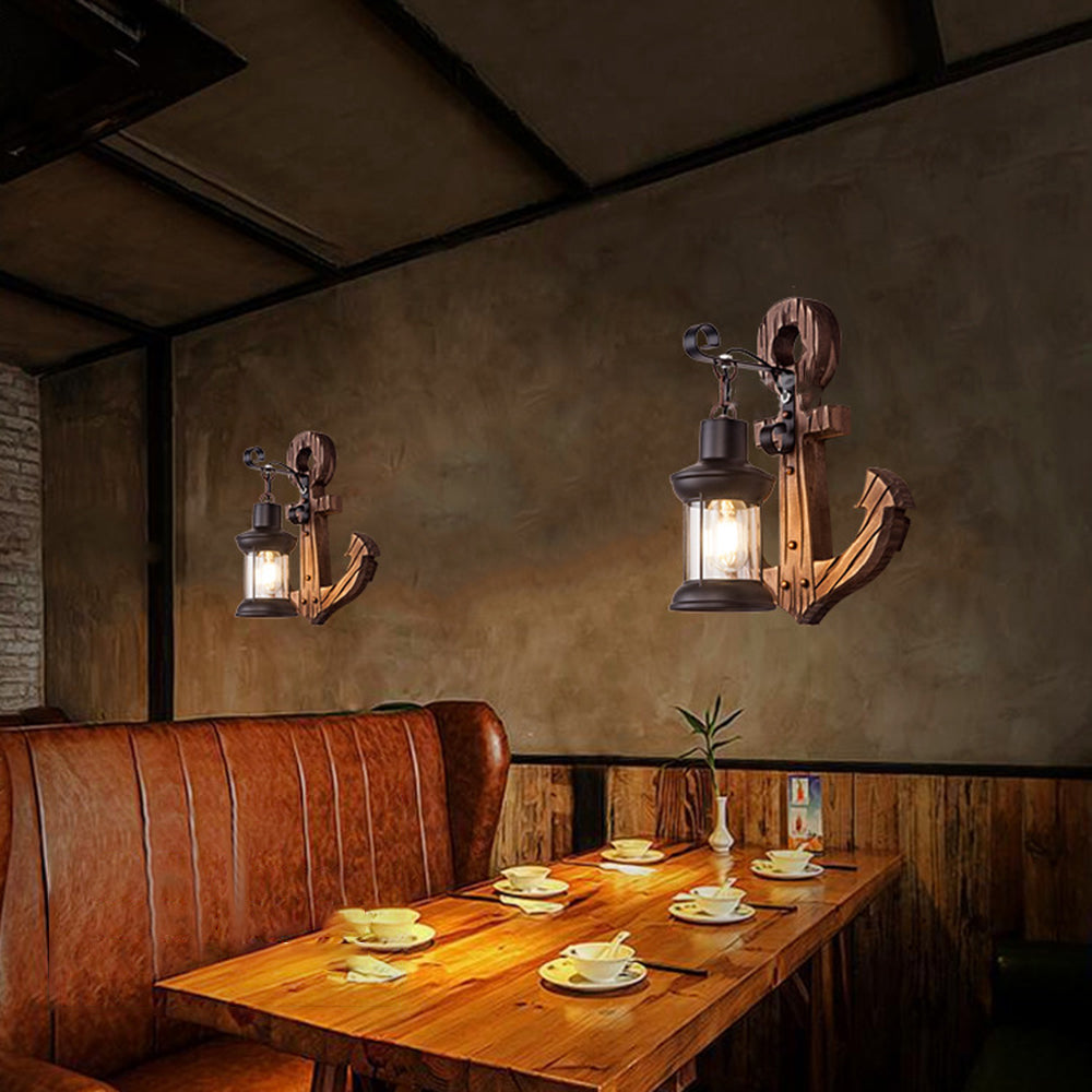Vintage Anker LED Wandlamp - Industrieel Metaal & Hout voor Eetkamer/Woonkamer
