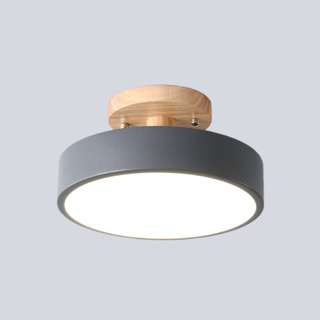 Scandinavische LED Plafondlamp met Hout | Moderne Trommelvorm voor Gangen en Entrees | Energiezuinige Verlichting