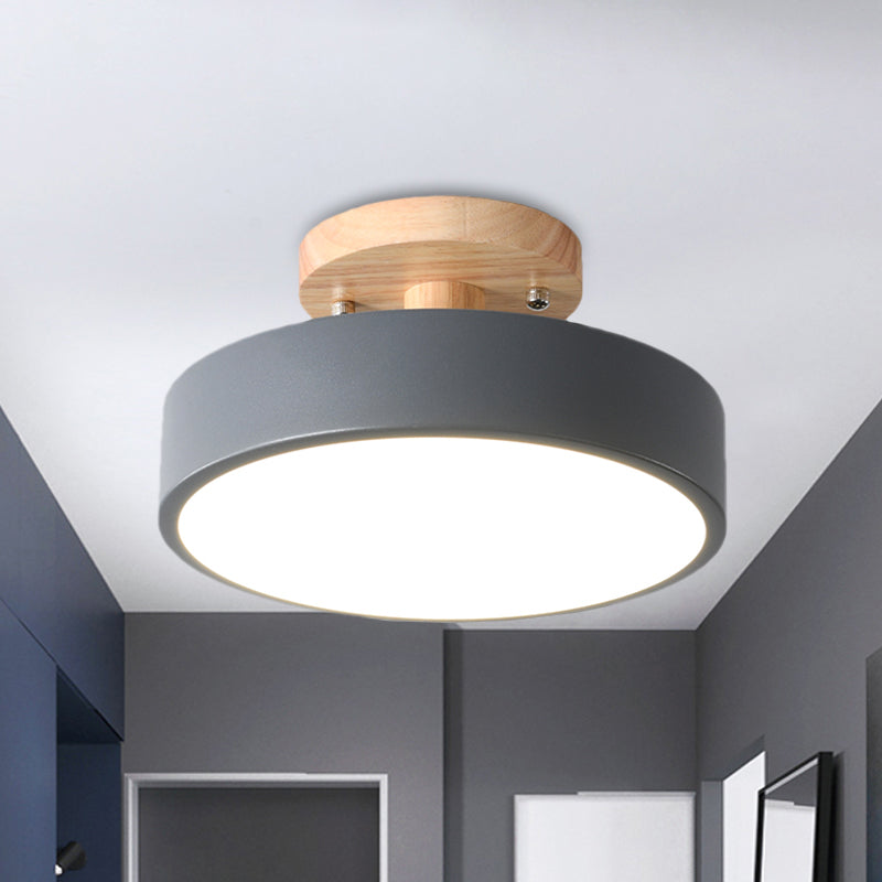 Scandinavische LED Plafondlamp met Hout | Moderne Trommelvorm voor Gangen en Entrees | Energiezuinige Verlichting