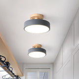Scandinavische LED Plafondlamp met Hout | Moderne Trommelvorm voor Gangen en Entrees | Energiezuinige Verlichting