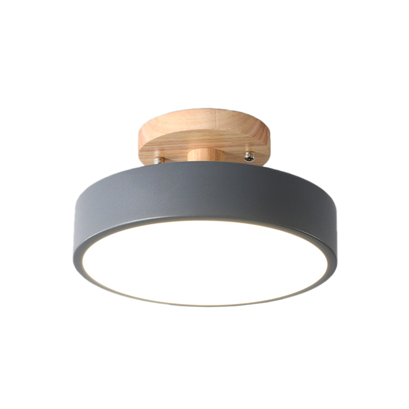 Scandinavische LED Plafondlamp met Hout | Moderne Trommelvorm voor Gangen en Entrees | Energiezuinige Verlichting